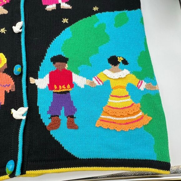 STORYBOOK KNITS Sweater Women's Medium Multicolor Cardigan Peace Love Diversity - Picture 4 of 15